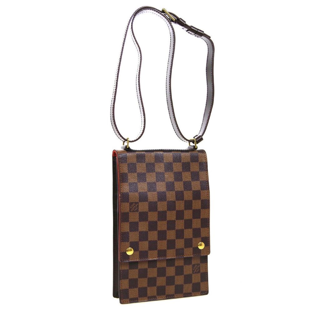 Louis Vuitton Brown Damier Ebene Crossbody Shoulder Bag with Red Trim